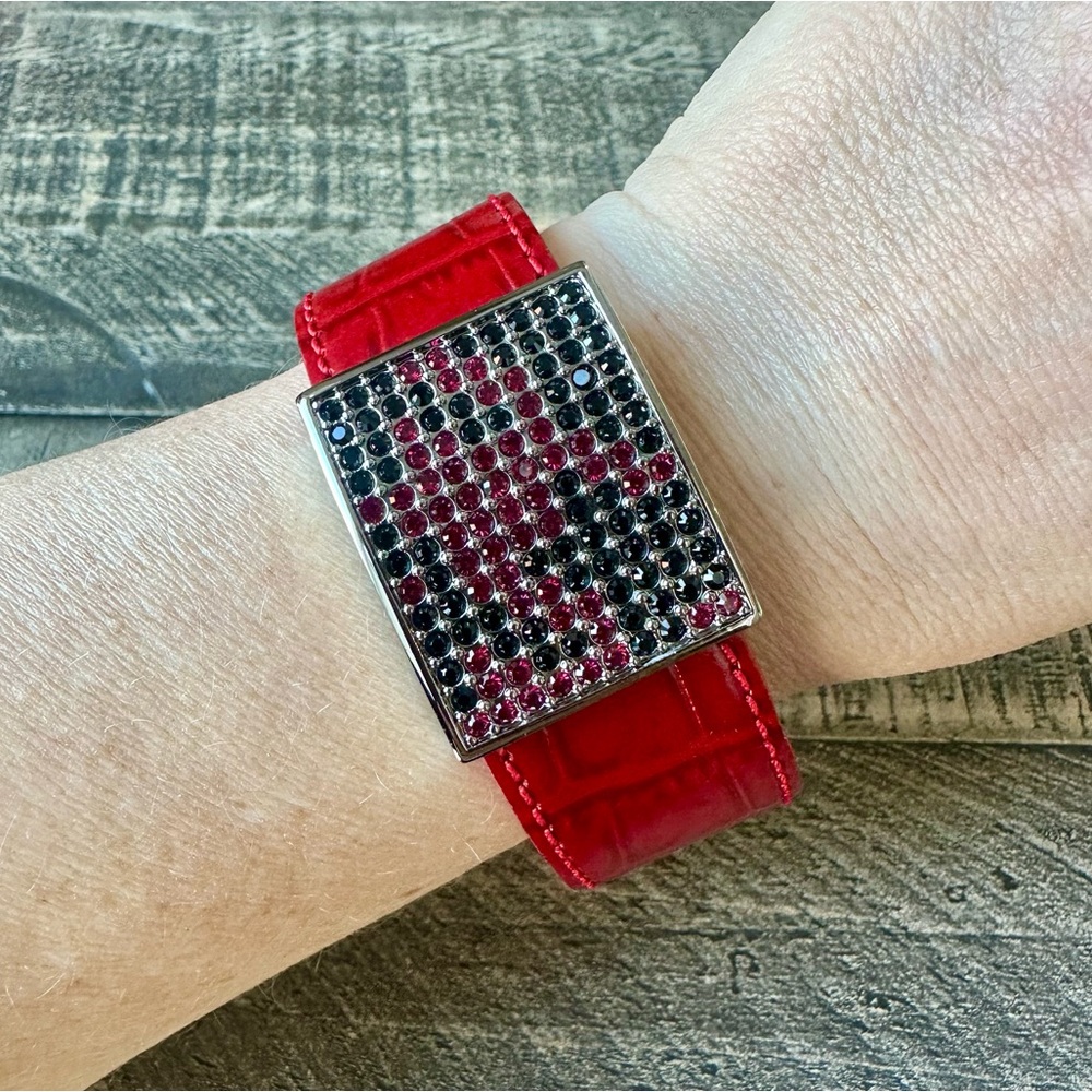 Vintage Swarovski Crystal and Leather Magnetic Cuff Bracelet